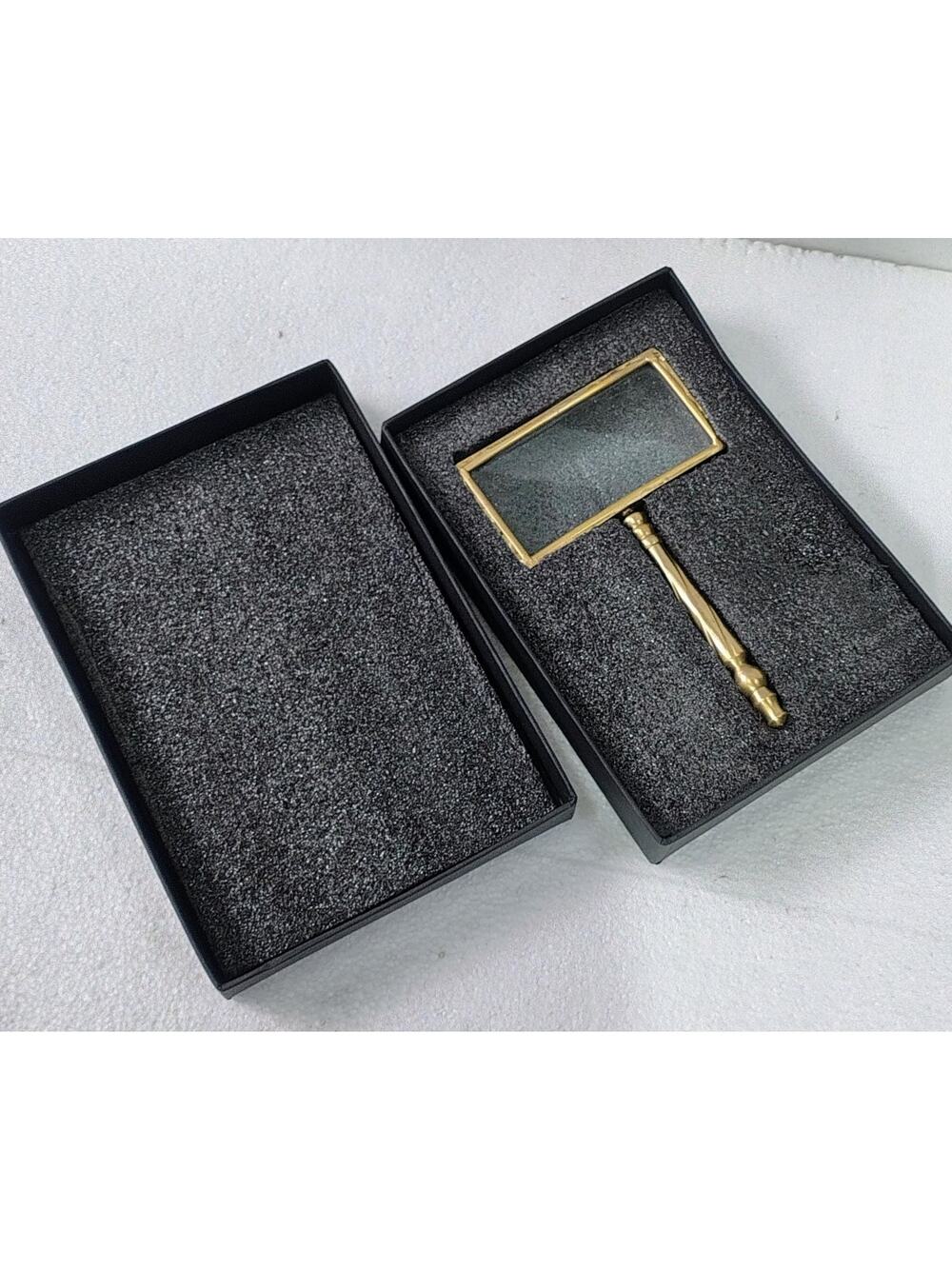 Heavy Brass Rectangular Magnifying Glass | Antique Desk Decor